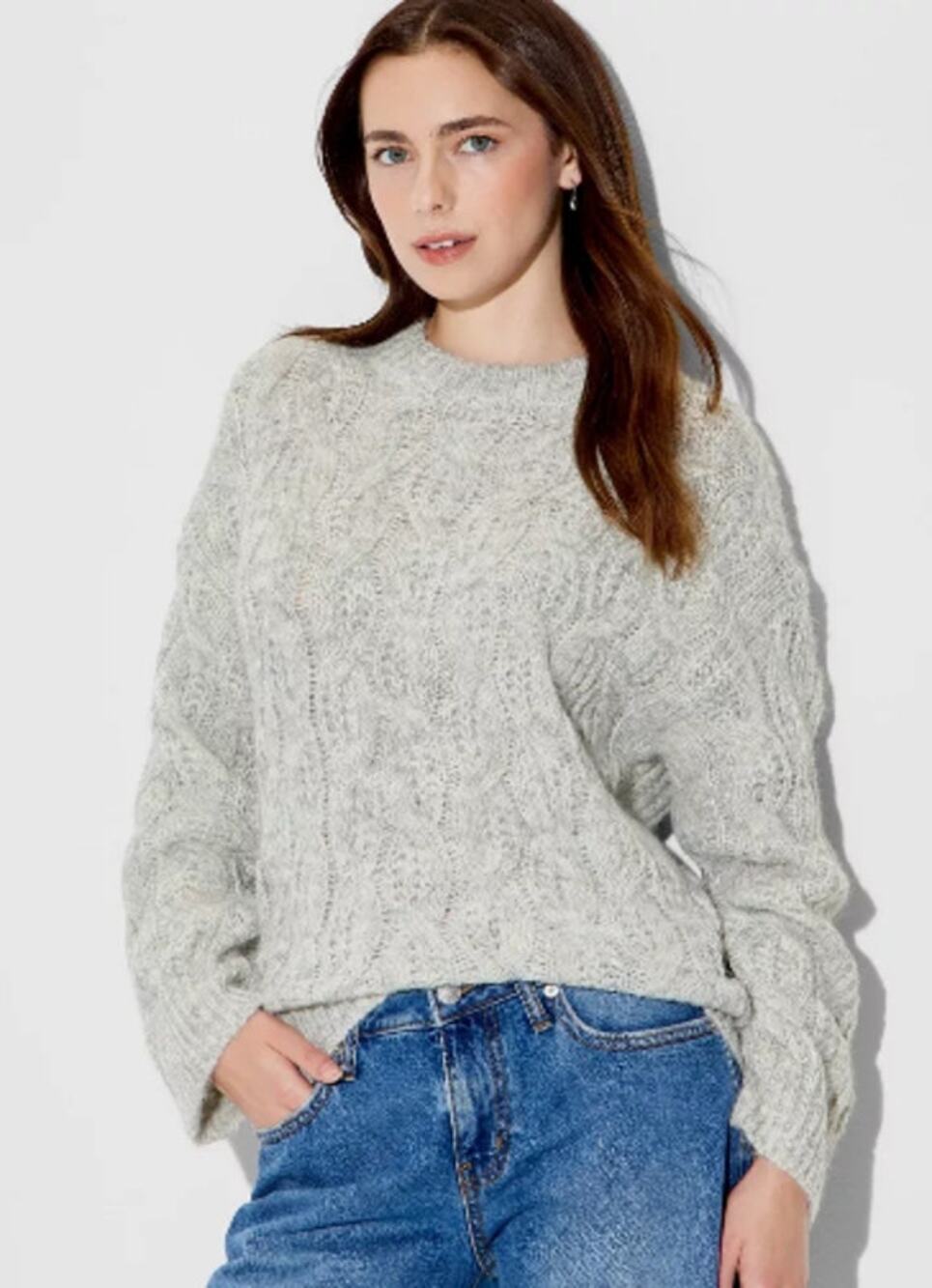Wild Fable Heritage Pullover Sweater Gray Cable Knit Crewneck Cozy Size M